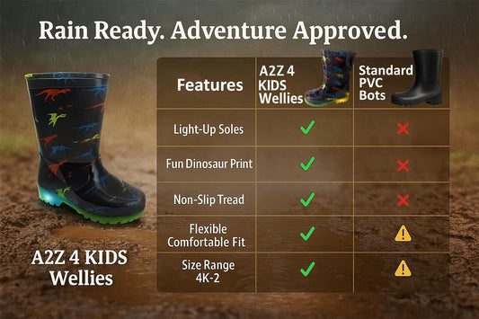 A2Z 4 kids Boys Girls Dinosaur Print Light Up Wellington Boots PVC Rain Wellies