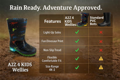 A2Z 4 kids Boys Girls Dinosaur Print Light Up Wellington Boots PVC Rain Wellies