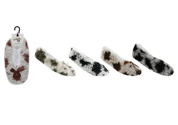 A2Z Ladies Cow Print Slipperette Cosy Faux Fur Indoor Slippers UK Size 4-8