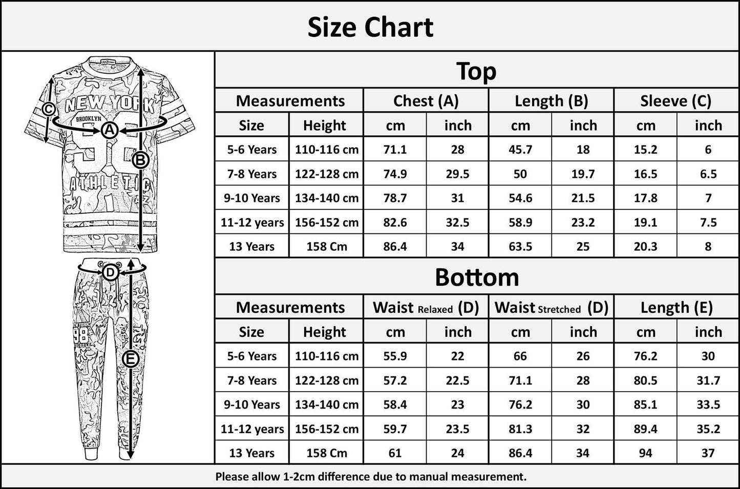 Boys Top Kids New York Brooklyn 98 Camouflage T Shirt Tops & Trouser Set 7-13 Yr