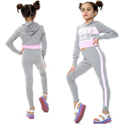 A2Z 4 Kids Girls Crop Top Boss Babe Printed Grey Hooded Long Sleeves Top & Trendy Fashion Legging Outfit Sets New Age 7 8 9 10 11 12 13 Years