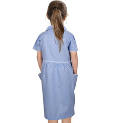 Kids Girls Gingham School Dress Check Dresses With Matching Scrunchies 2-14