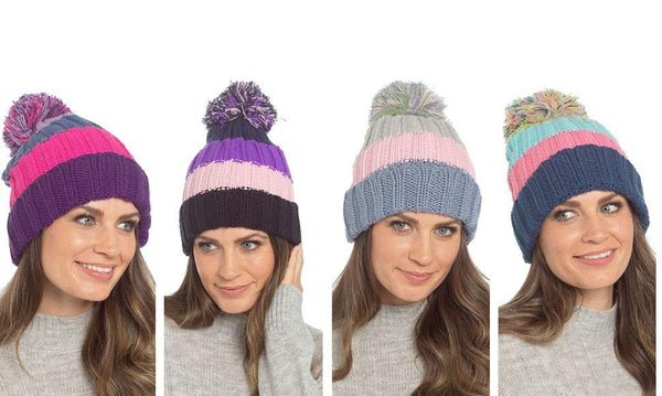 A2Z Ladies Knitted Beanie With Sherpa Lining Pom Pom Warm Winter Hat One Size