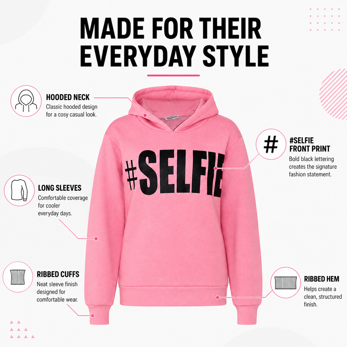 Kids Girls Boys Sweat Shirts Tops #Selfie Hooded Jumpers Hoodies New Age 2-13 Yr