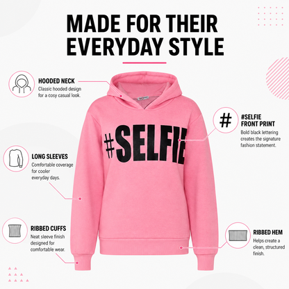 Kids Girls Boys Sweat Shirts Tops #Selfie Hooded Jumpers Hoodies New Age 2-13 Yr