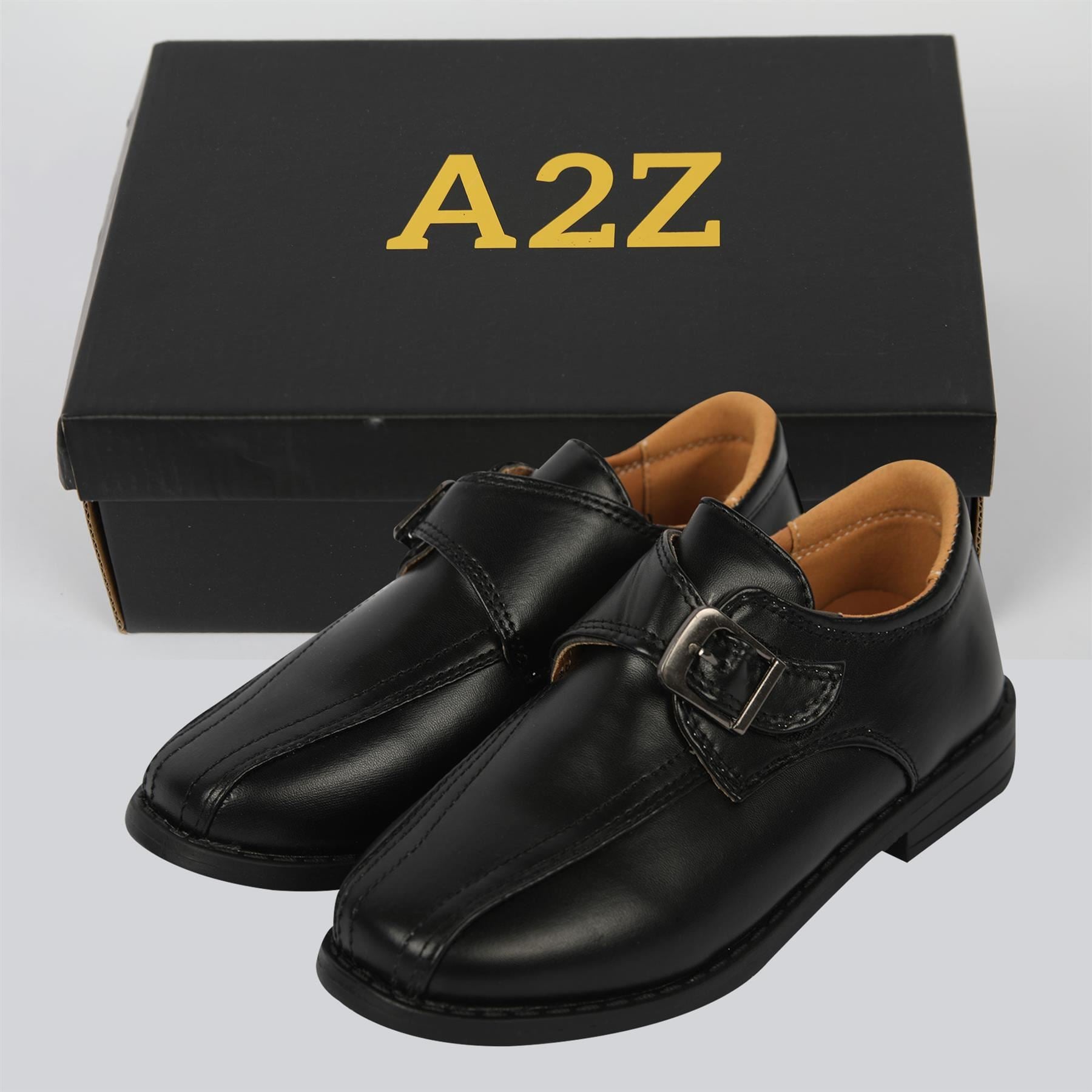Kids Boys Teens Black School Shoes PU Leather Touch Fasten Strap Size 10 to 5