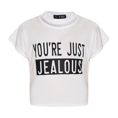 Girls Tops Kids Designer You 're Just Jealous Print Crop Top & Legging Set 7-13Y
