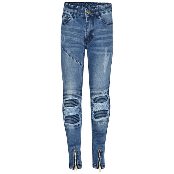 Kids Girls Stretchy Jeans Designer Ripped Drape Panel Denim Pant Trouser 5-13 Yr