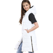 A2Z Kids Girls Fashion Oversized Hooded Quilted Gilet White Color Padded Long Line Vest Jacket Long Sleeveless Coat Urban Winter Wear Coat 7-13 Years