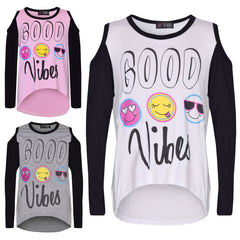 Girls Top Kids Good Vibes & Emojis Print T Shirt Tops & Jegging Set 7-13 Years