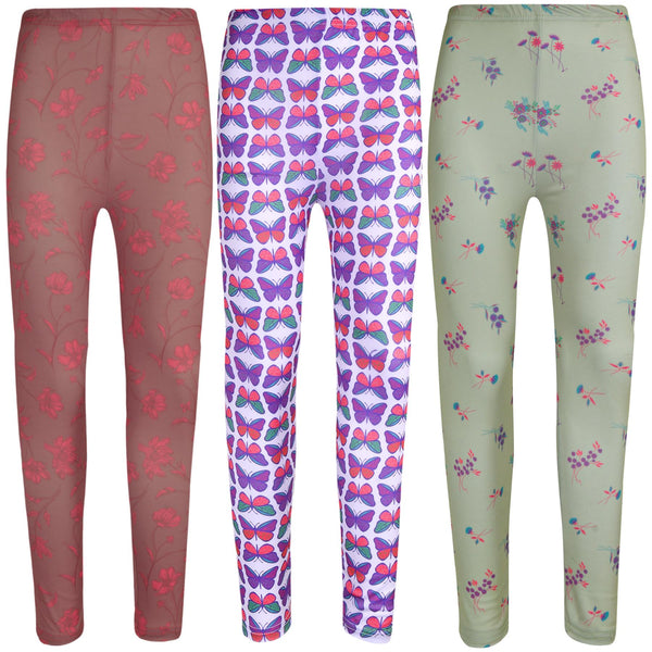 Kids Girls Legging Wild Flowers Butterflies Soft Stretchy Summer Fashion Bottoms