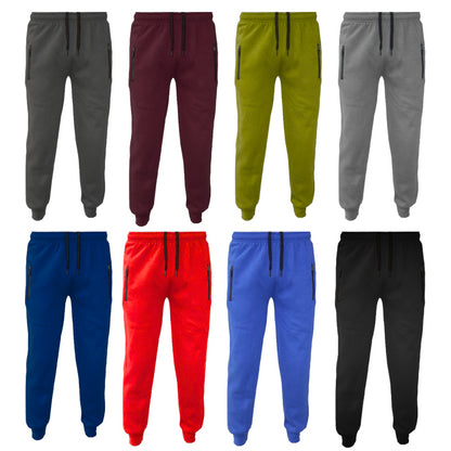 Boys Girls Fleece Trousers Bottoms With Zip Pockets Adjustable Waist Sports Wear