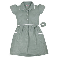 Kids Girls Gingham School Dress Check Dresses With Matching Scrunchies 2-14
