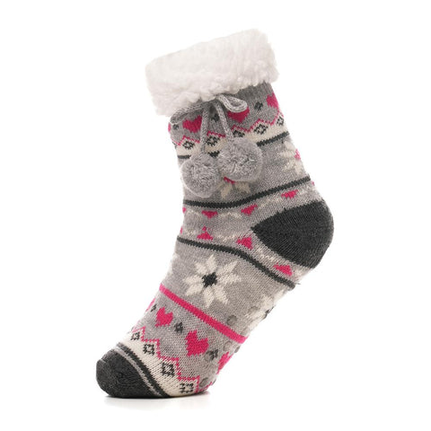 Kids Girls Fluffy Sherpa Fleece Lining Christmas Socks with Non Slip Gripper