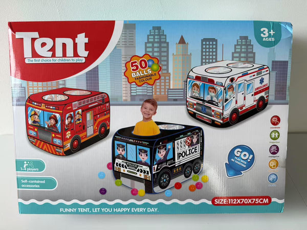 Kids Pop Up Fire Truck Tent with 50 Balls Foldable Playhouse Toy for Toddlers