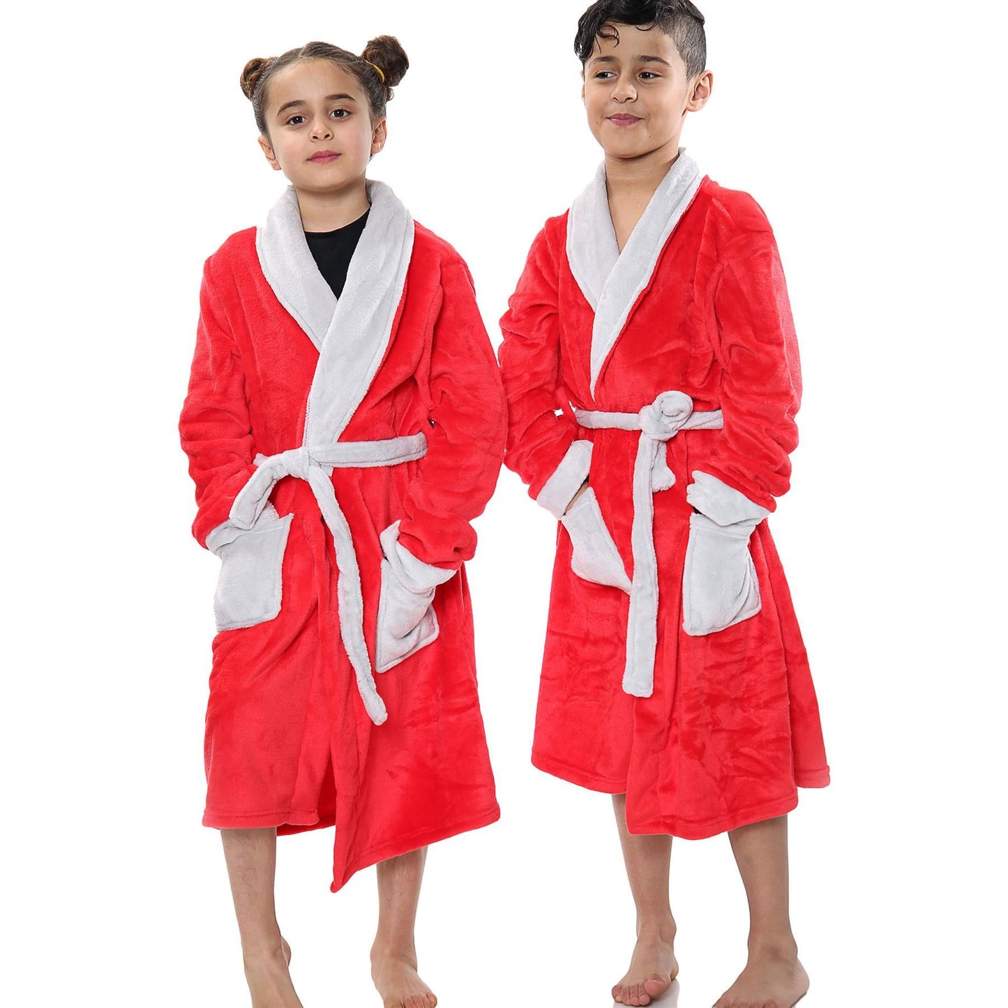 Kids Soft Fleece Bathrobe Dressing Gown Hooded Swim Beach Girls Boys 2-13 years