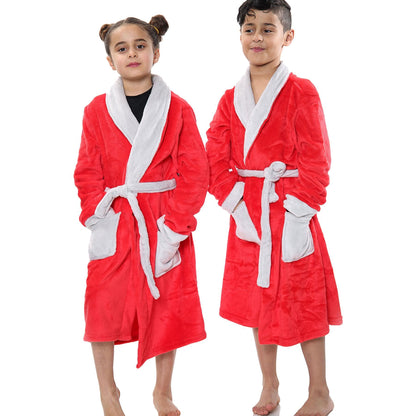 Kids Soft Fleece Bathrobe Dressing Gown Hooded Swim Beach Girls Boys 2-13 years