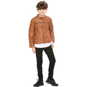 A2Z 4 Kids Motorcycle Biker Light Brown Jacket PU Leather Jacket Zipper Stylish Boys Age 5-13 Years