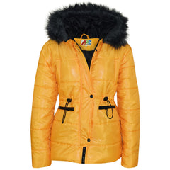 Kids Girls Jackets Puffer Hooded Detachable Faux Fur Wet Look Padded Long Coats