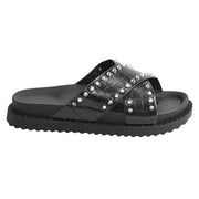 Womens Crossover Strap Slidder With Stud Comfortable Summer Flat Sandals Shoes