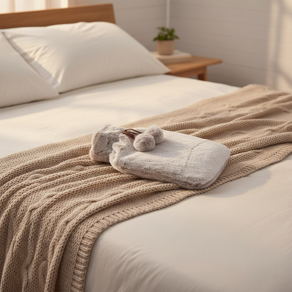 A2Z Hot Water Bottles Soft Husky Plush Pom Pom 2 Liter Fleece Cover Heat Therapy