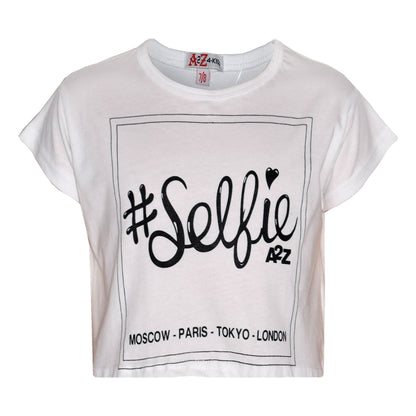 Girls Top Kids #Selfie Print Stylish Fahsion Trendy T Shirt Crop Top 7-13 Years