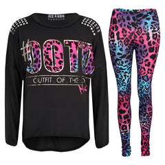 Kids Girls #OOTD Print Long Sleeves Top & Matching Fashion Legging Set 7-13 Year