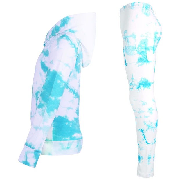 A2Z Kids Tie Dye Hooded Top & Legging Set 2 Piece Blue Active Wear Girls Outfit Set Age 5-13 years