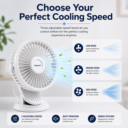 5 Inch USB White Clip Desk Fan 2 in 1 Portable Cooling Fan with 3 Speed Settings