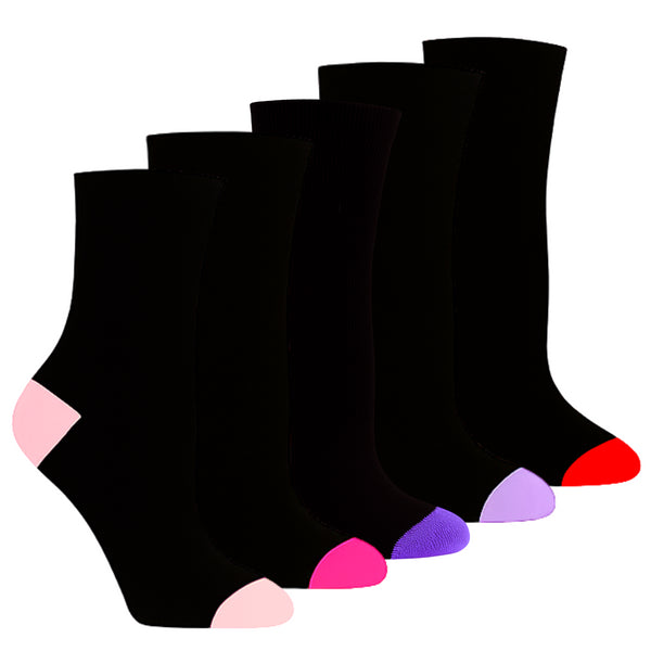 Kids Girls Socks Soft Cotton 5 Pack Contrast Heel Toe Everyday Kids Crew Socks