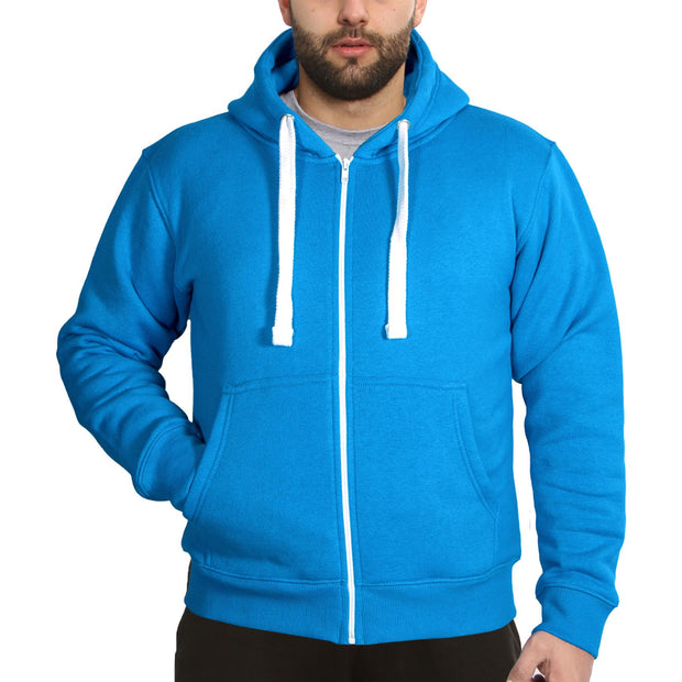 Mens Fleece Plain Zipper Hooded Long Sleeve Sweatshirt For Adults S-4XL