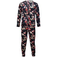 Girls Jogging Suit Floral Print Zip Up Velour Set Top Bottom Outfit Clothing Set