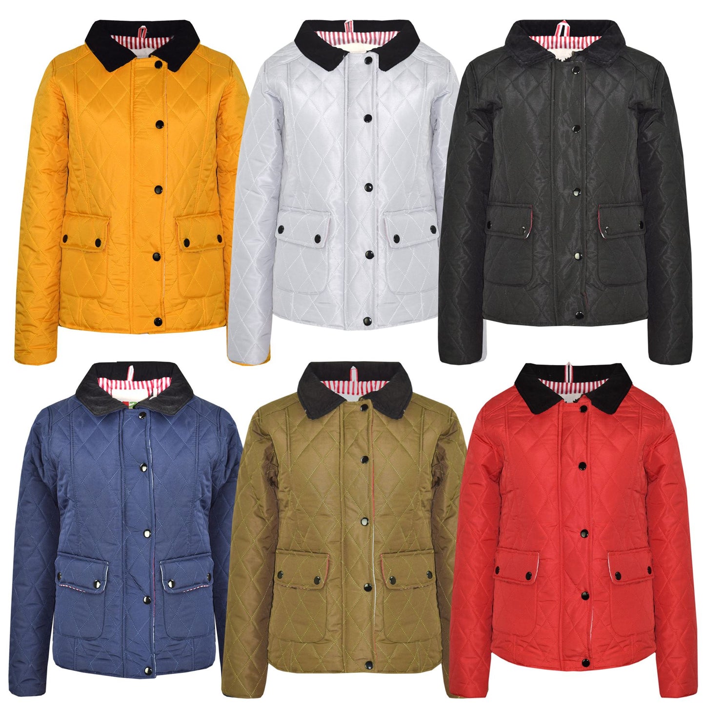 Kids Jackets Girls Quilted Padded Collar Buttoned Zipped Jacket Age 5-13 Years