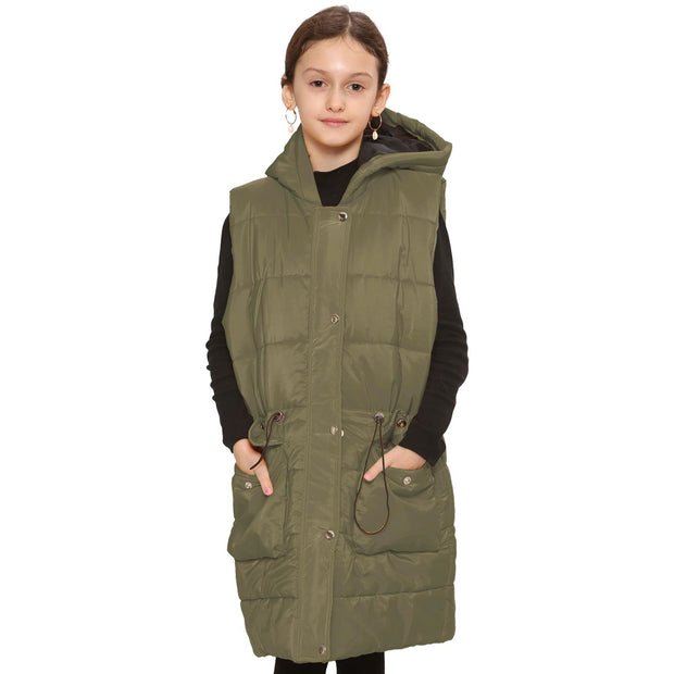 Kids Girls Fashion Oversized Gilet Long Line Jacket Long Sleeveless Coat 7-13 Yr