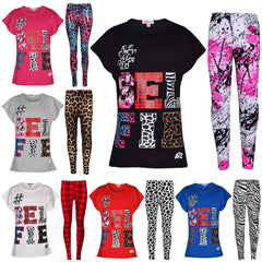 Girls Tops Kids Selfie Print Trendy T Shirt Top & Fashion Legging Set 7-13 Years