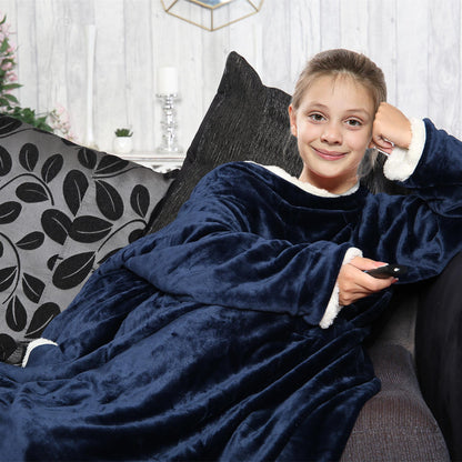 Girls Boys Unisex Wearable Fleece Snuggle Double Layer TV Blanket With Sleeves