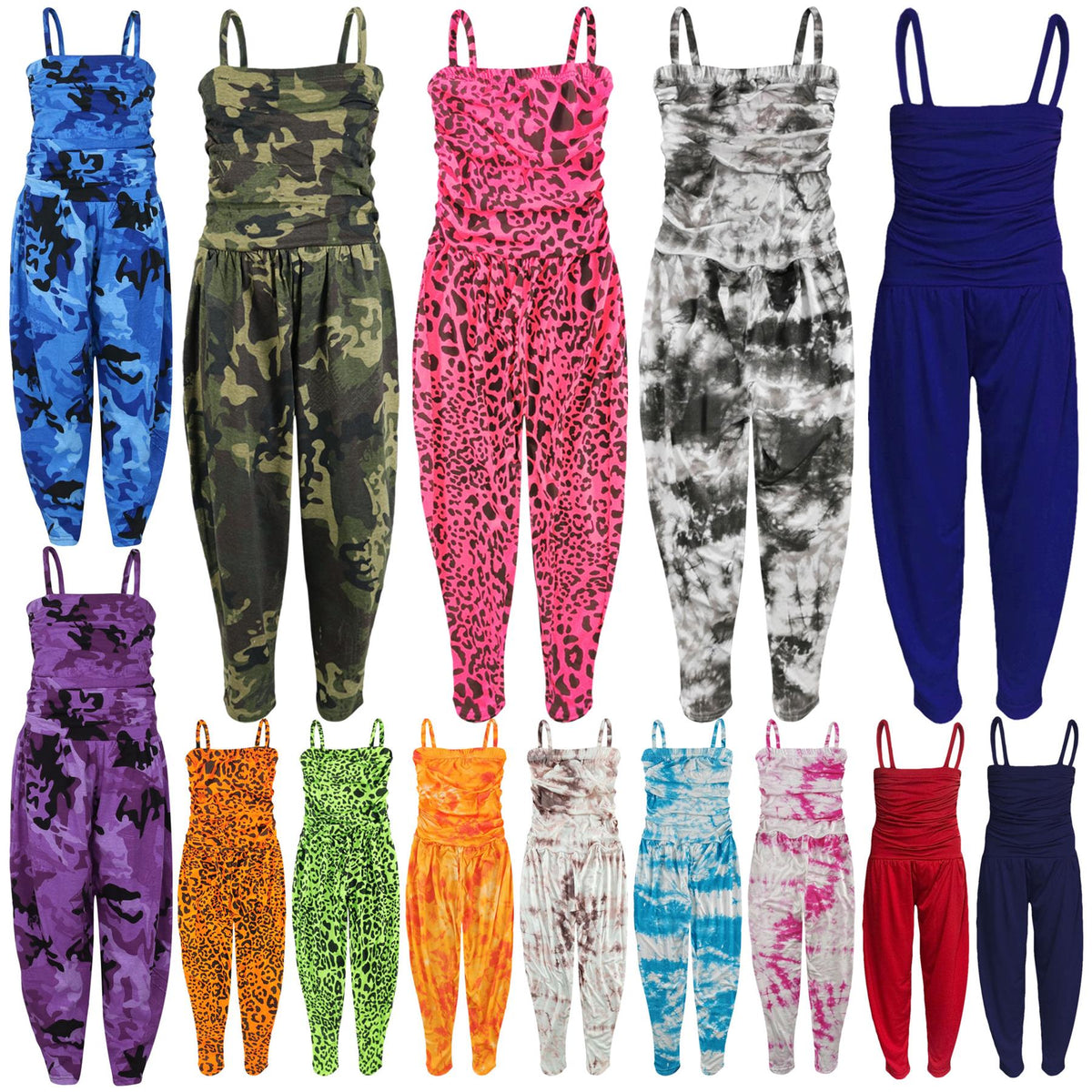 Girls Jumpsuit Kids Plain Color Trendy Playsuit All In One Jumpsuits 5-13 Years