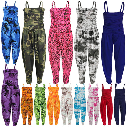 Girls Jumpsuit Kids Plain Color Trendy Playsuit All In One Jumpsuits 5-13 Years