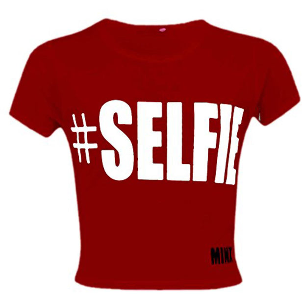 KIDS GIRLS NEW SEASON " # SELFIE " PRINTED CROP TOP T SHIRT 7 8 9 10 11 12 13 Yr