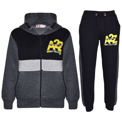 Kids Boys Girls Contrast Panel Tracksuit A2Z NY Deluxe Print Hoodie With Joggers