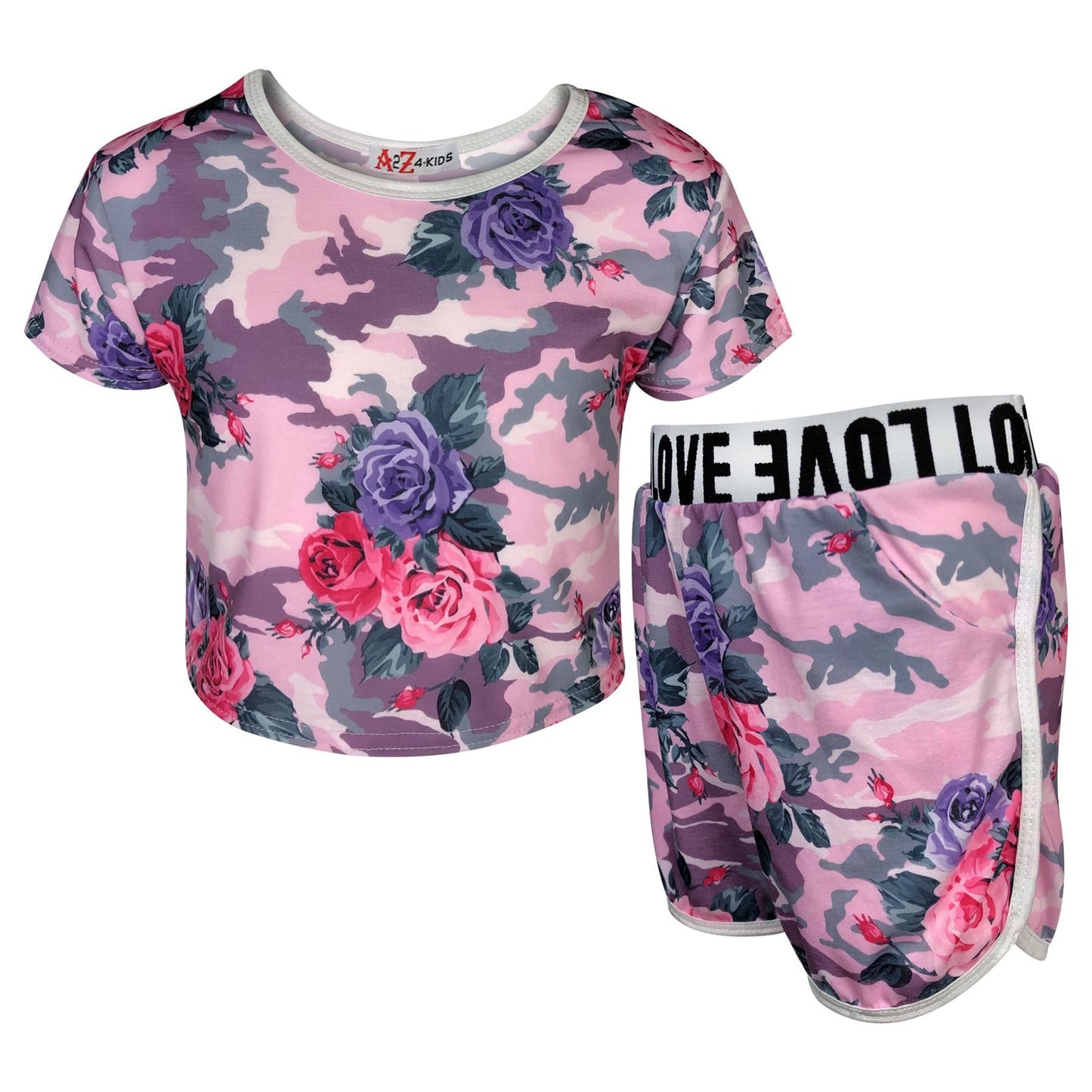 Kids Girls Top & Shorts Camouflage Floral Print Fashion Summer Outfit Set 7-13 Y