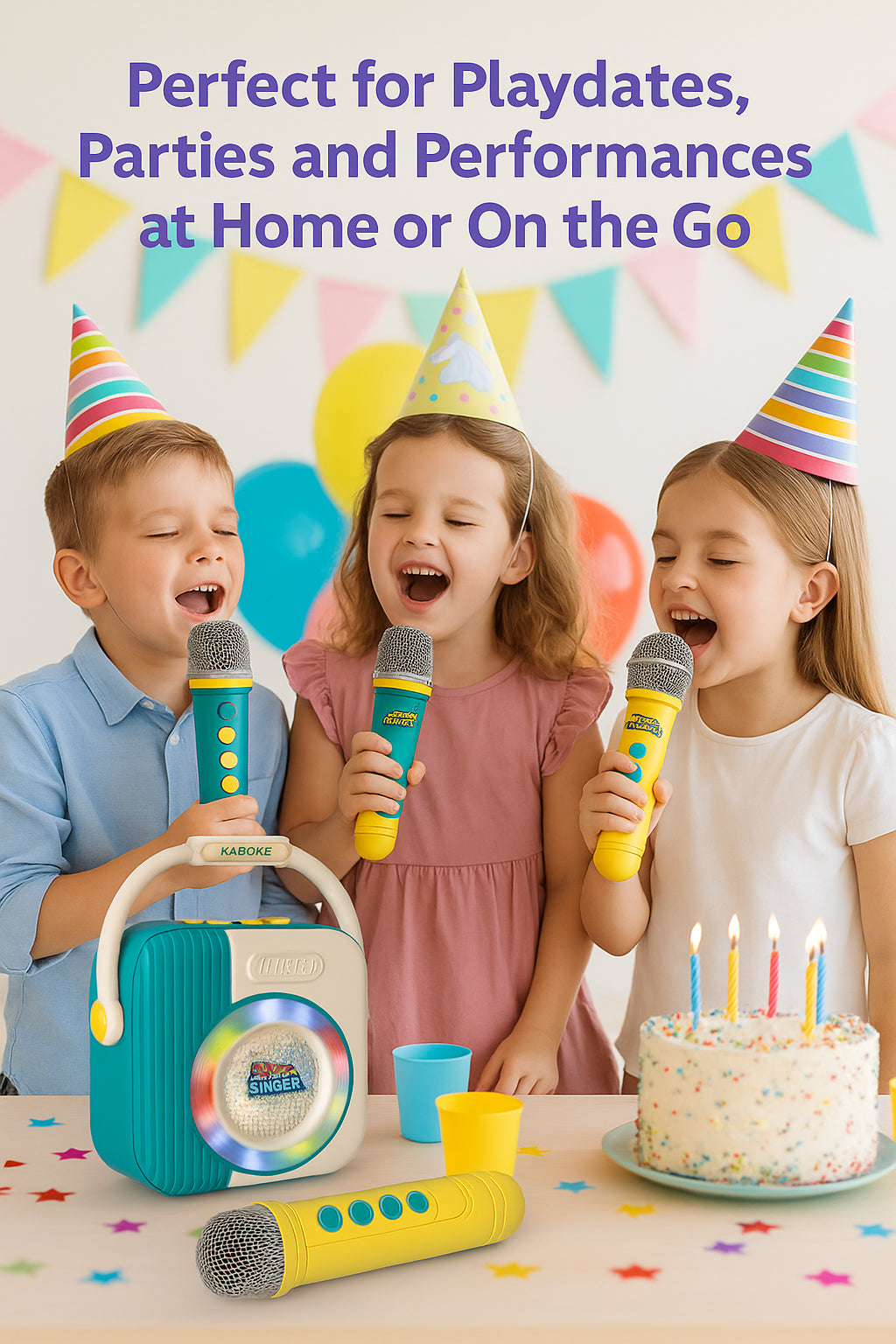 A2Z 4 Kids Bluetooth Karaoke Machine with 2 Wireless Mics & Rechargeable Speaker