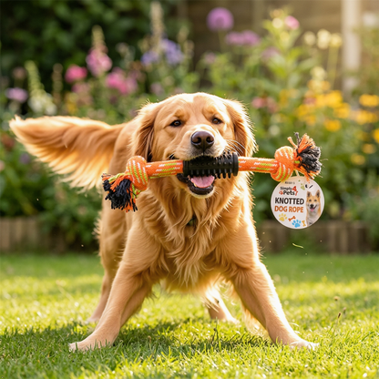 A2Z Knotted Dog Rope Chew Toy With Rubber Grip For Tug And Fetch Play