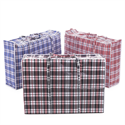 A2Z Large Plastic Shopper Storage Bag Check Zip Holdall 23 x 18 Inch
