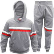 A2Z 4 Kids Girls Boys Tracksuit Designer's Plain Steel Grey Contrast With Red & White Stripes Fleece Hooded Hoodie Top Bottom Workout Running Jogging Suit Gymwear Joggers Age 5 6 7 8 9 10 11 12 13 Years