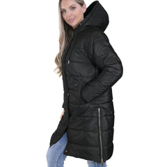 Ladies Adults Long Sleeve Oversized Black Hooded Quilted Padded Coat Jacket