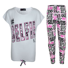 Kids Girls #Selfie T Shirt Top & Fashion Selfie Graffiti Legging Set 7-13 Years