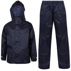 Kids Boys Girls Waterproof Hooded Rain Suit Jacket & Pants Set with Bag 3-14 Yrs