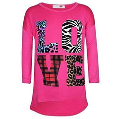 Kids Girls T Shirt LOVE Tartan Zebra Leopard Print Trendy Fashion Top 7-13 Years