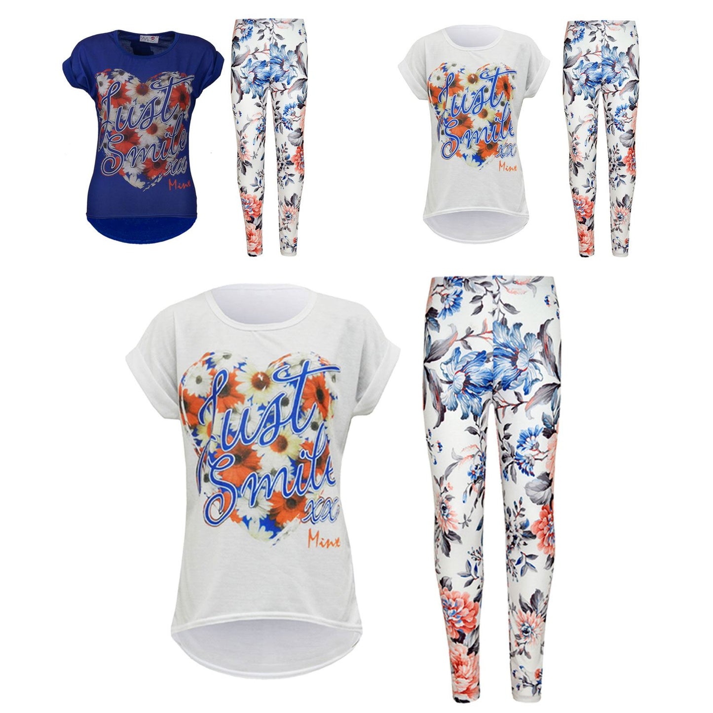 Girls Top Kids Just Smile XX Print Trendy Top & Peach Floral Legging Set 7-13 Yr